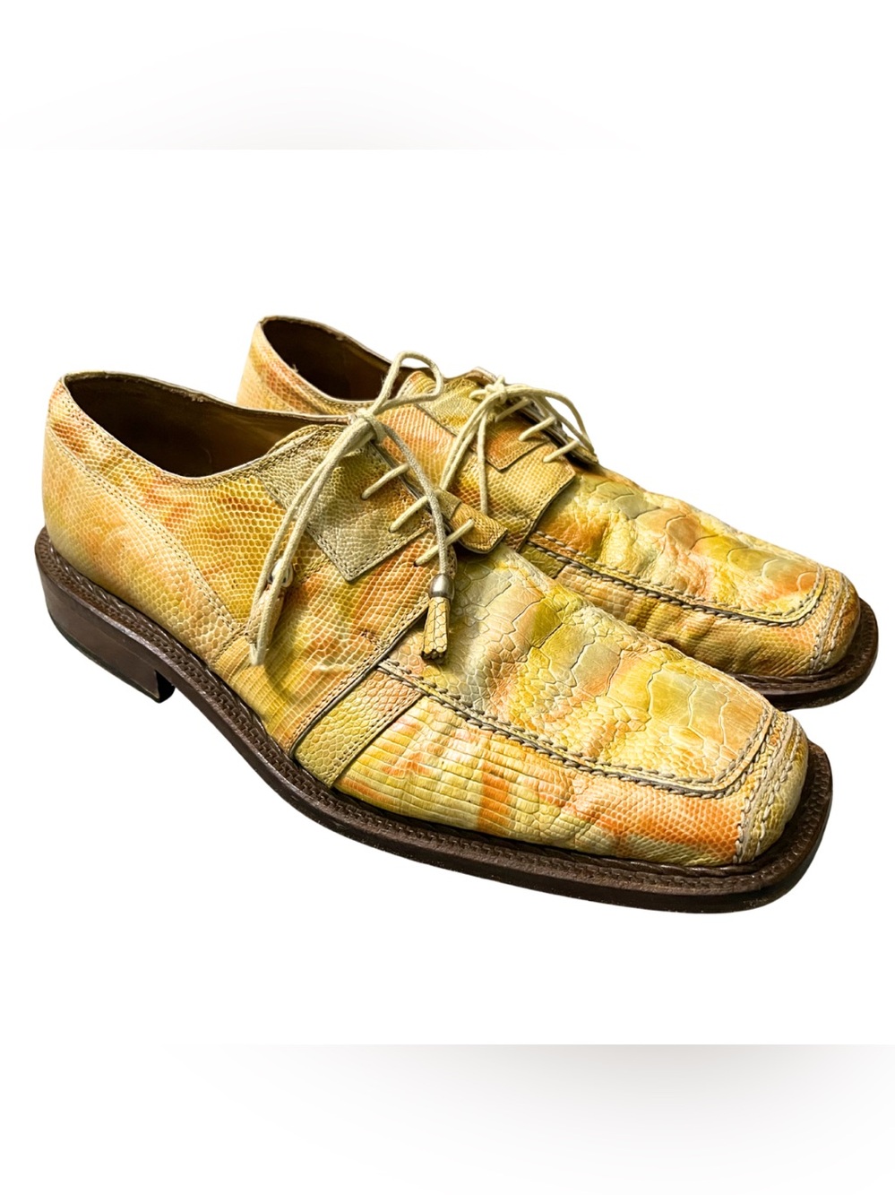 Slick Exotica Vintage Lizard Ostrich Oxfords Mens 9.5 Leather Western Y2K Tassel